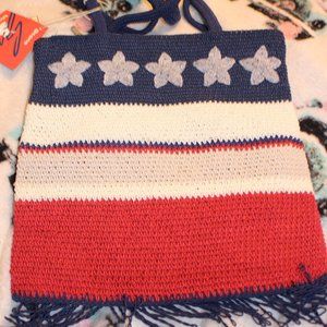 NWT Stone Mountain Handbag USA American Flag Fringed Bottom 4th of July